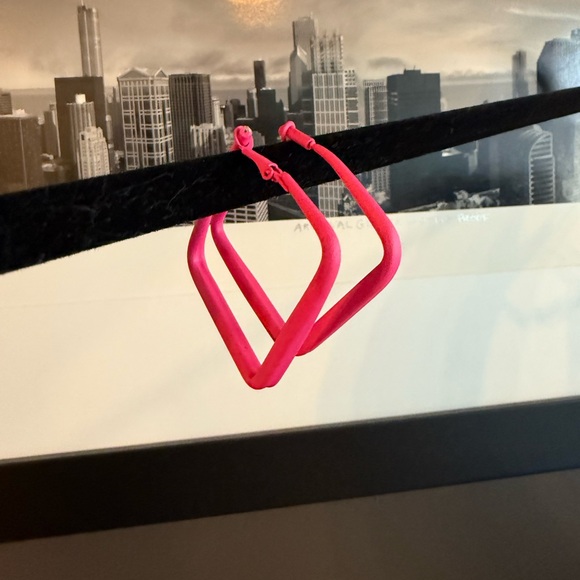 Jewelry - Boutique Hot Pink Geometric Hoop Earrings Retro 80s